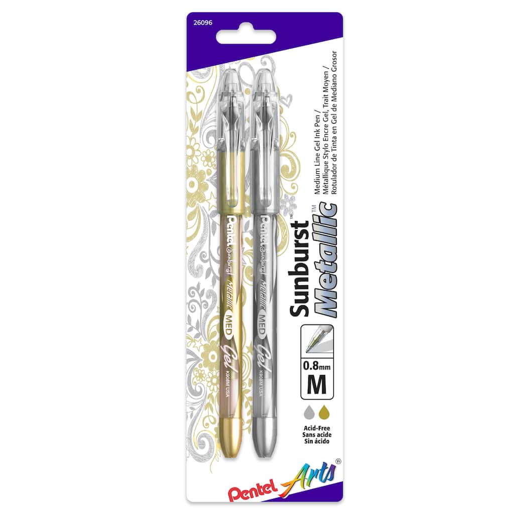 find the pentel arts sunburst metallic gel ink pen gold silver